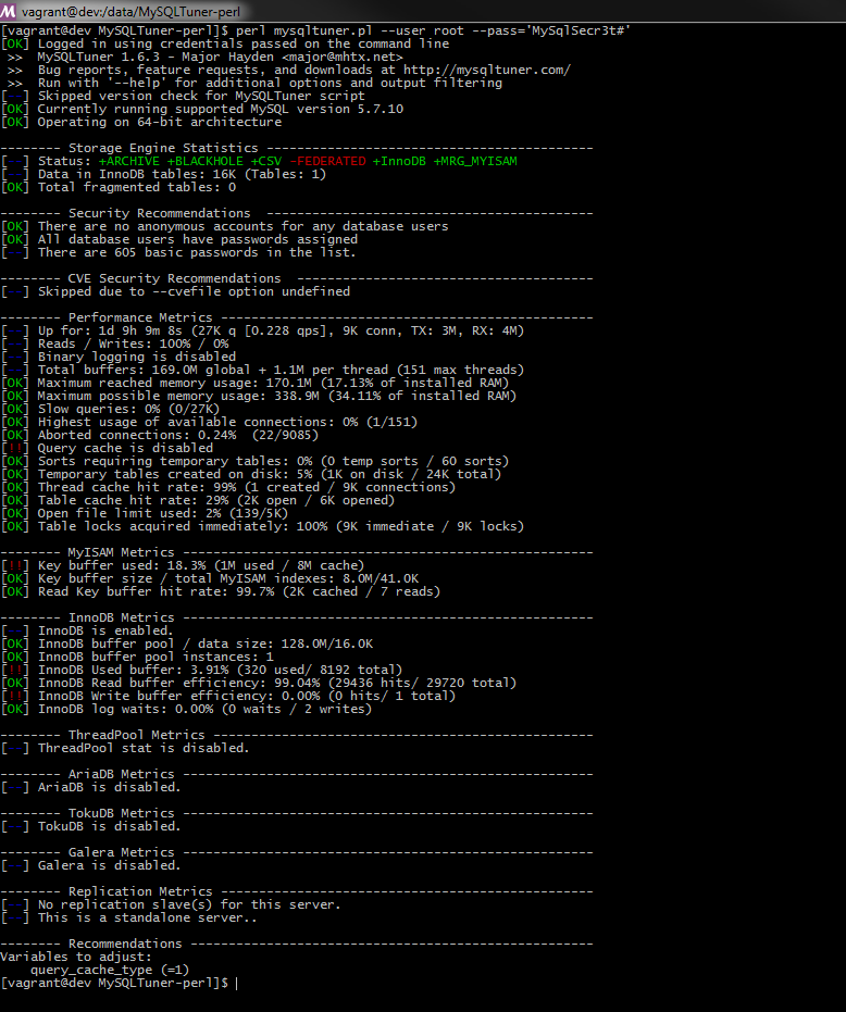 mysqltuner ouput